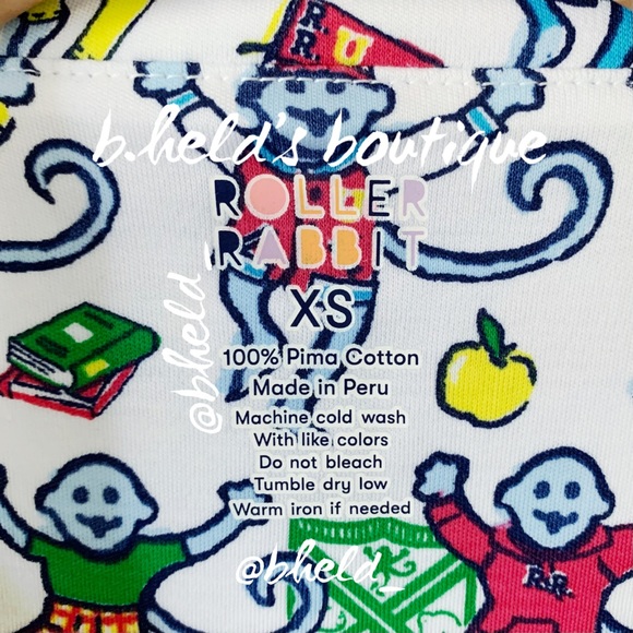 Roller Rabbit Back To School Monkey Polo Pajamas in Multi X-Small (XS) New NWT - Picture 6 of 16